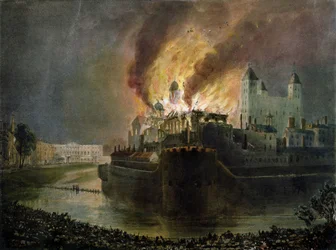 Destrucción de la Pequeña Armería en la Torre de Londres el 30 de octubre de 1841